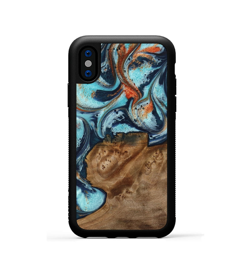 iPhone Xs Wood Phone Case - Dania (Teal & Gold, 733797)