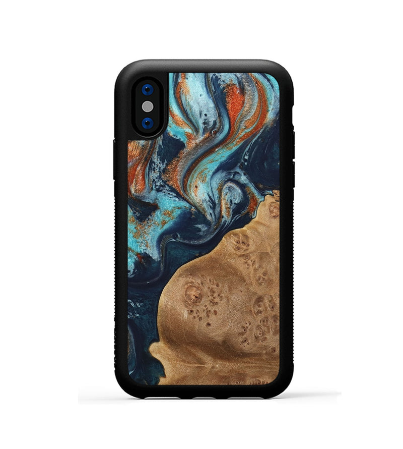 iPhone Xs Wood Phone Case - Alwina (Teal & Gold, 733802)