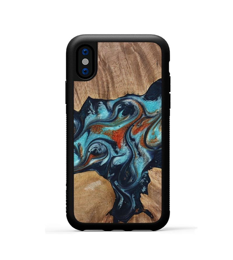 iPhone Xs Wood Phone Case - Rachael (Teal & Gold, 733804)