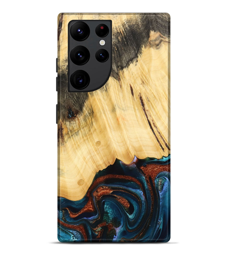 Galaxy S22 Ultra Wood Live Edge Phone Case - Pratt (Teal & Gold, 733817)