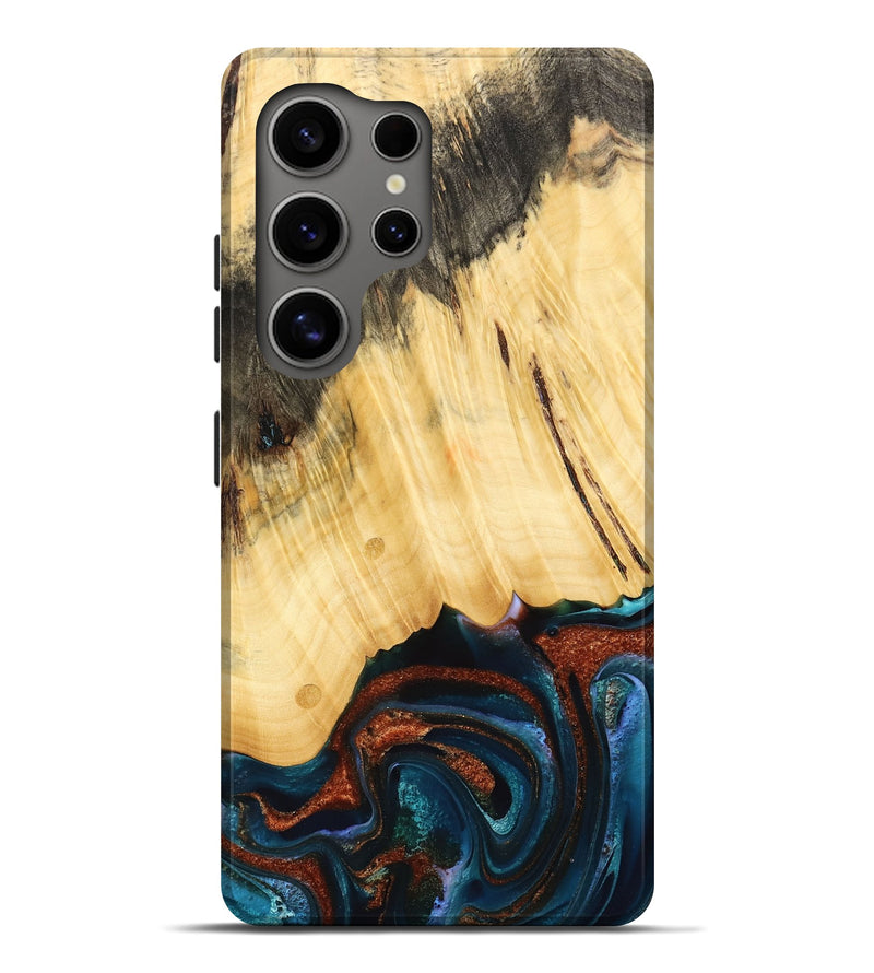 Galaxy S25 Ultra Wood Live Edge Phone Case - Pratt (Teal & Gold, 733817)