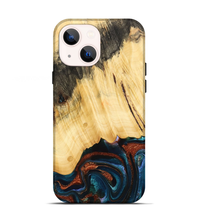 iPhone 13 Wood Live Edge Phone Case - Pratt (Teal & Gold, 733817)