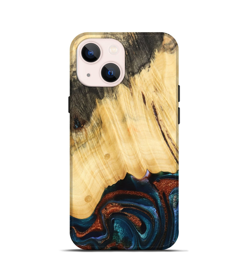 iPhone 13 mini Wood Live Edge Phone Case - Pratt (Teal & Gold, 733817)