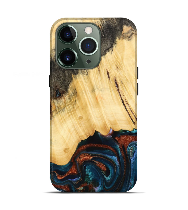 iPhone 13 Pro Wood Live Edge Phone Case - Pratt (Teal & Gold, 733817)