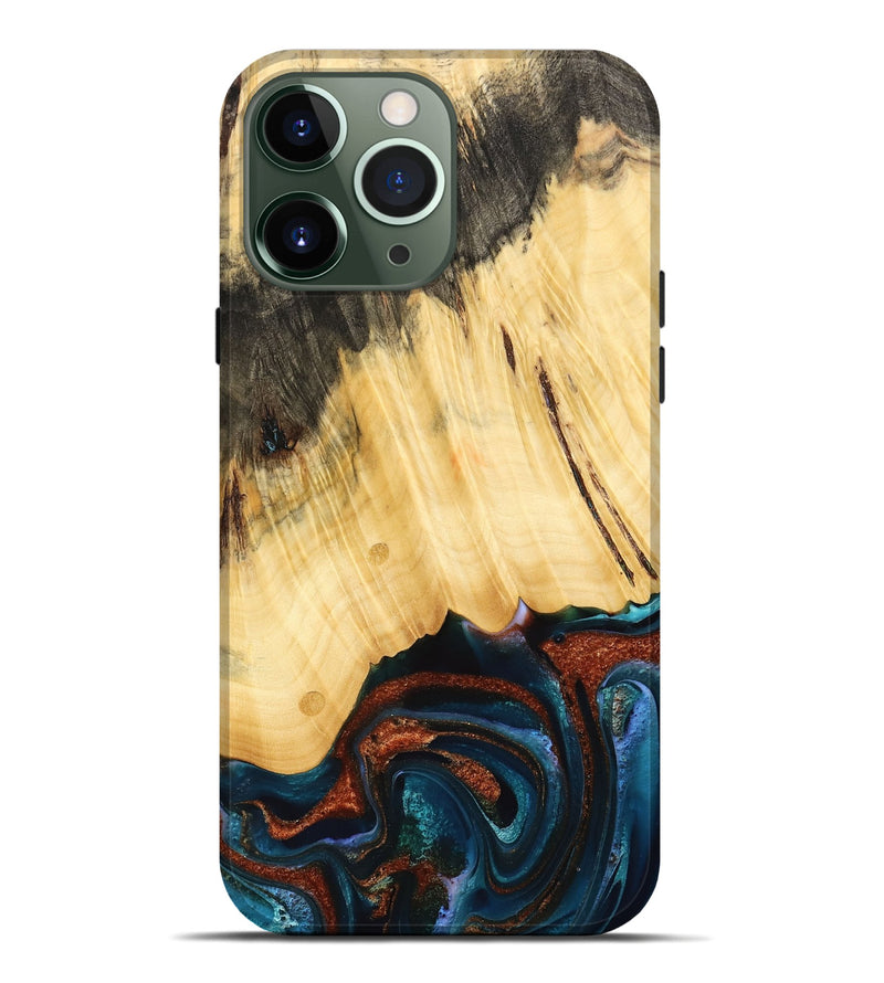 iPhone 13 Pro Max Wood Live Edge Phone Case - Pratt (Teal & Gold, 733817)