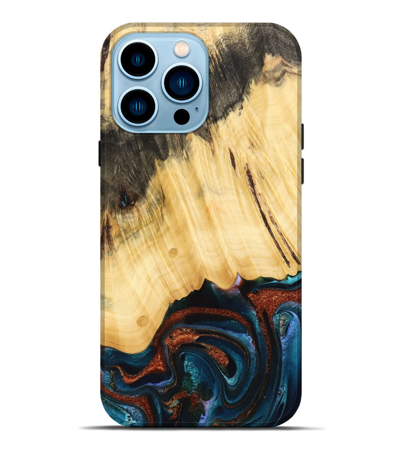 iPhone 14 Pro Max Wood Live Edge Phone Case - Pratt (Teal & Gold, 733817)