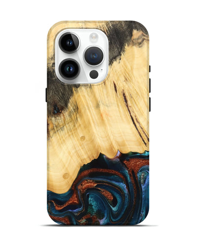 iPhone 15 Pro Wood Live Edge Phone Case - Pratt (Teal & Gold, 733817)