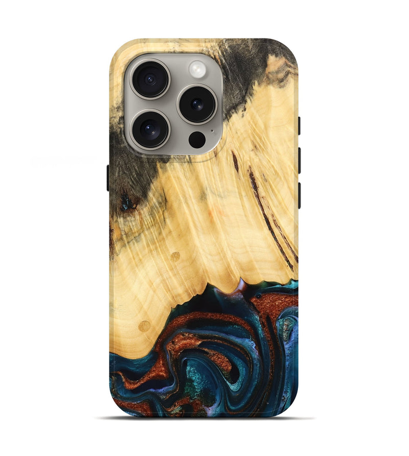 iPhone 16 Pro Wood Live Edge Phone Case - Pratt (Teal & Gold, 733817)