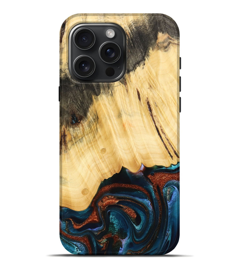 iPhone 16 Pro Max Wood Live Edge Phone Case - Pratt (Teal & Gold, 733817)