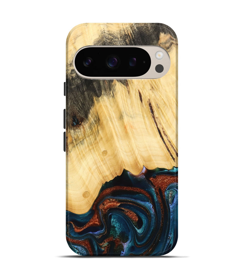 Pixel 9 Wood Live Edge Phone Case - Pratt (Teal & Gold, 733817)