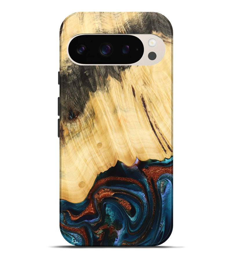 Pixel 9 Pro XL Wood Live Edge Phone Case - Pratt (Teal & Gold, 733817)