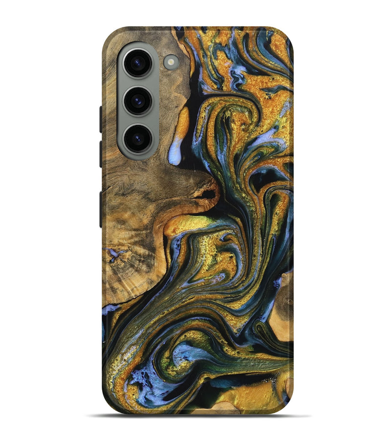 Galaxy S23 Plus Wood Live Edge Phone Case - Letitia (Teal & Gold, 733818)