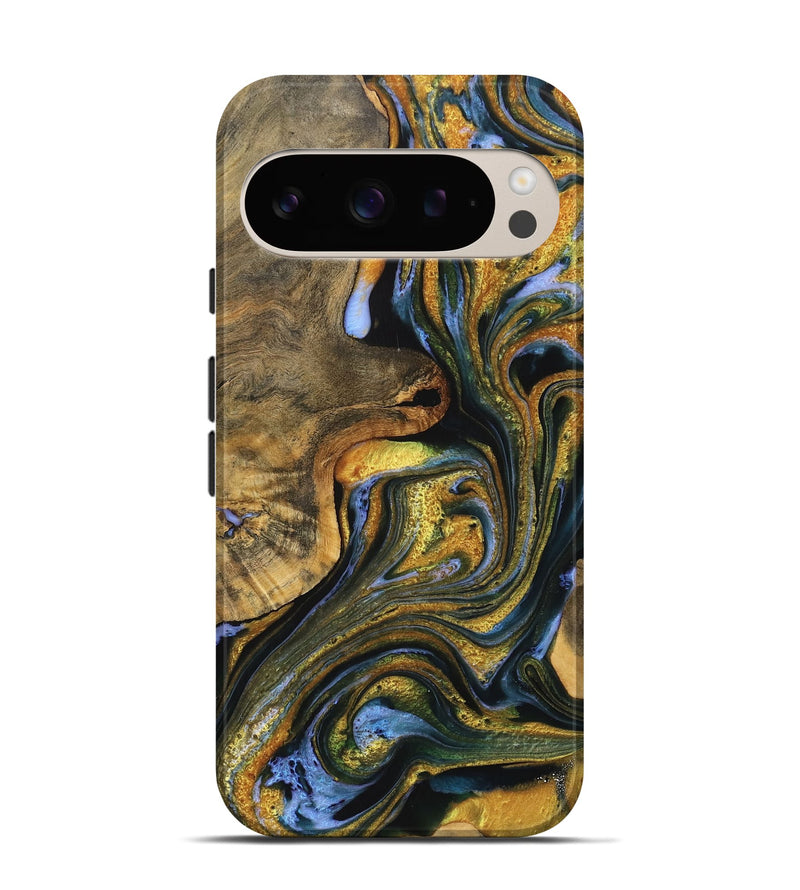 Pixel 9 Wood Live Edge Phone Case - Letitia (Teal & Gold, 733818)