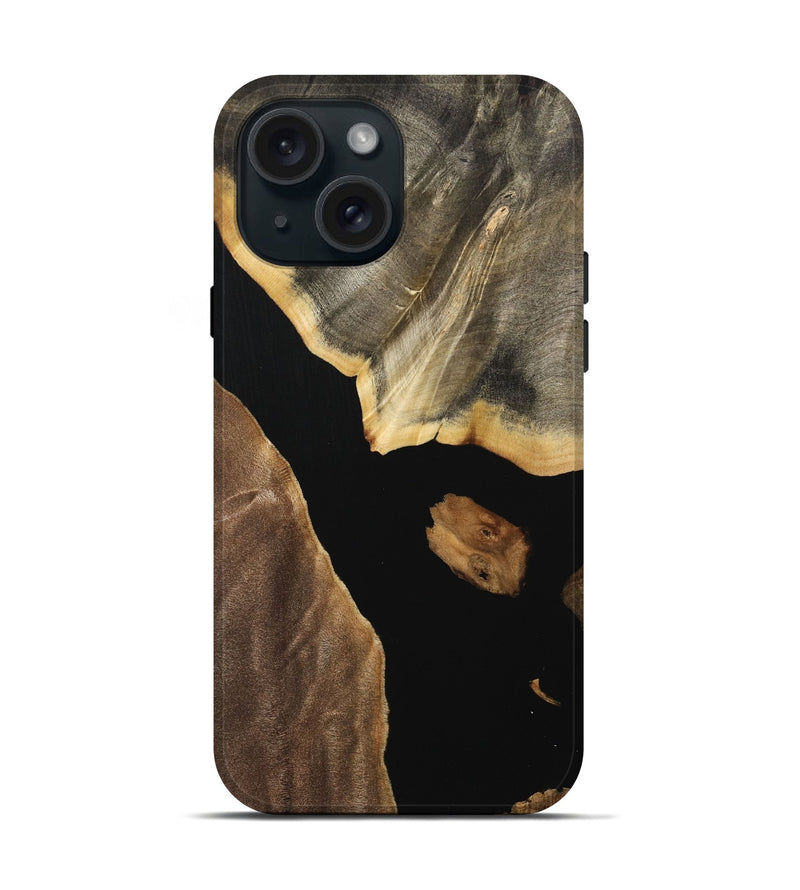 iPhone 15 Wood Live Edge Phone Case - Kalinda (Pure Black, 733819)