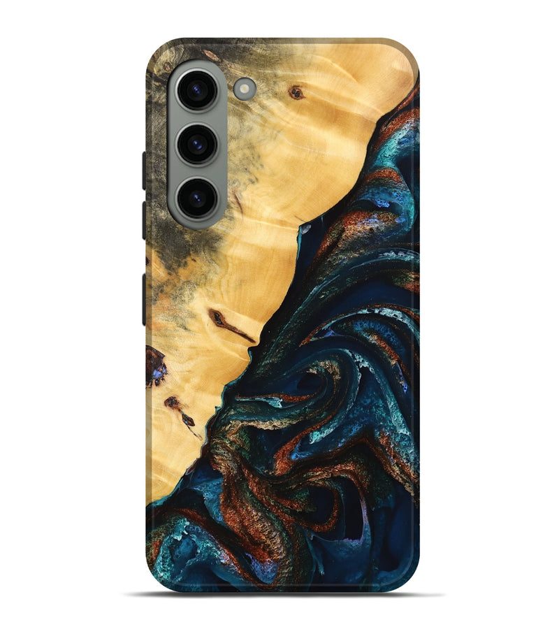 Galaxy S23 Plus Wood Live Edge Phone Case - Hamp (Teal & Gold, 733820)