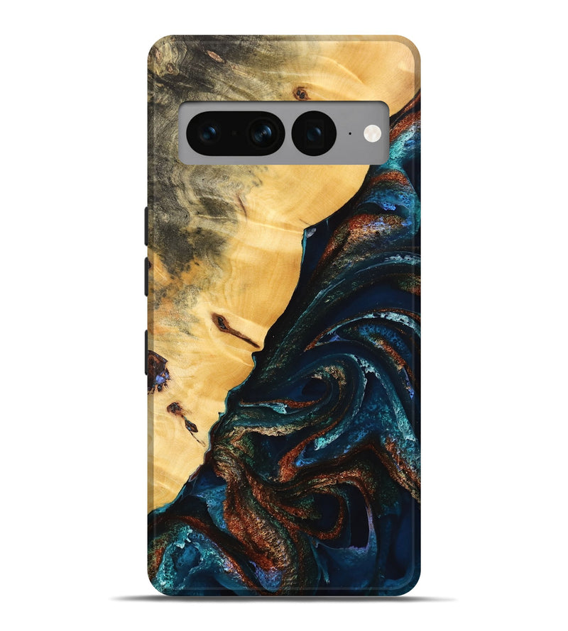 Pixel 7 Pro Wood Live Edge Phone Case - Hamp (Teal & Gold, 733820)