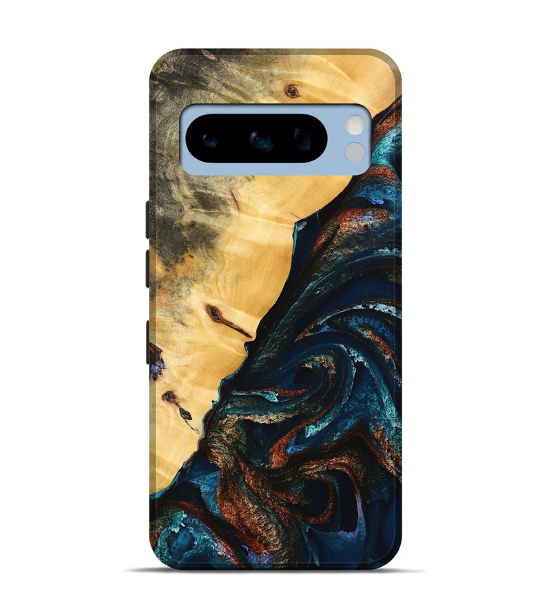 Pixel 8 Pro Wood Live Edge Phone Case - Hamp (Teal & Gold, 733820)