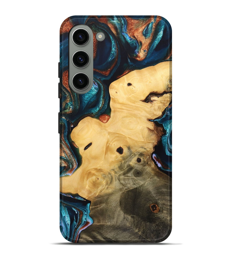 Galaxy S23 Plus Wood Live Edge Phone Case - Myrah (Teal & Gold, 733821)