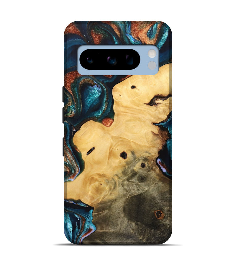 Pixel 8 Pro Wood Live Edge Phone Case - Myrah (Teal & Gold, 733821)