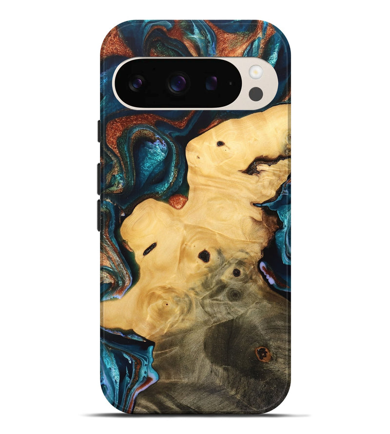 Pixel 9 Pro XL Wood Live Edge Phone Case - Myrah (Teal & Gold, 733821)