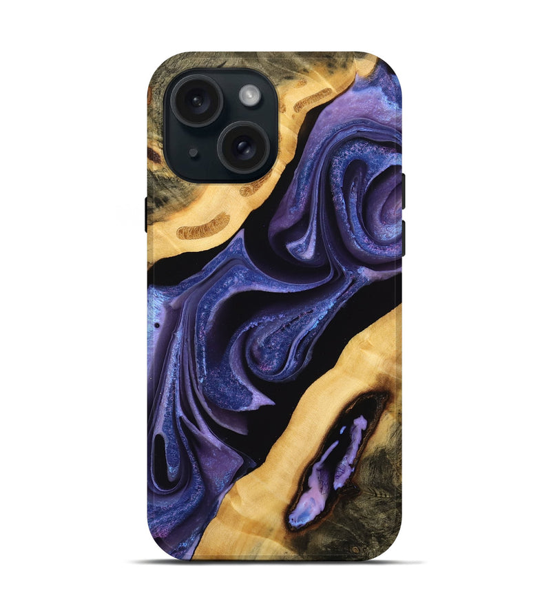 iPhone 15 Wood Live Edge Phone Case - Landan (Purple, 733822)