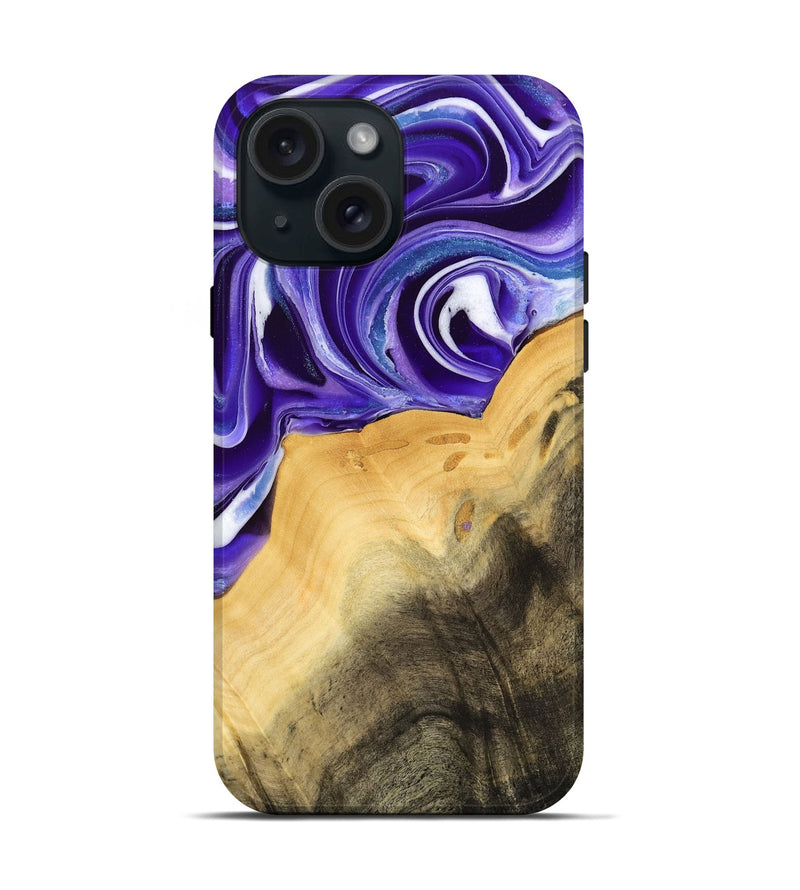 iPhone 15 Wood Live Edge Phone Case - Emmet (Purple, 733823)