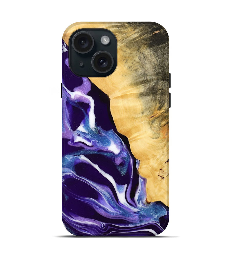 iPhone 15 Wood Live Edge Phone Case - Hirooki (Purple, 733827)