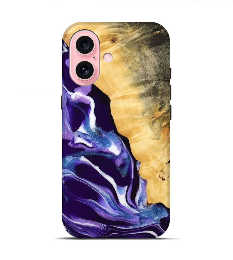 iPhone 16 Wood Live Edge Phone Case - Hirooki (Purple, 733827)