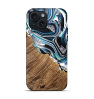 iPhone 15 Wood Live Edge Phone Case - Darrin (Blue, 733829)