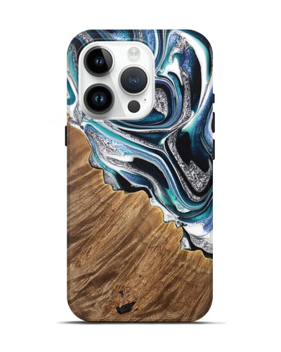 iPhone 15 Pro Wood Live Edge Phone Case - Darrin (Blue, 733829)