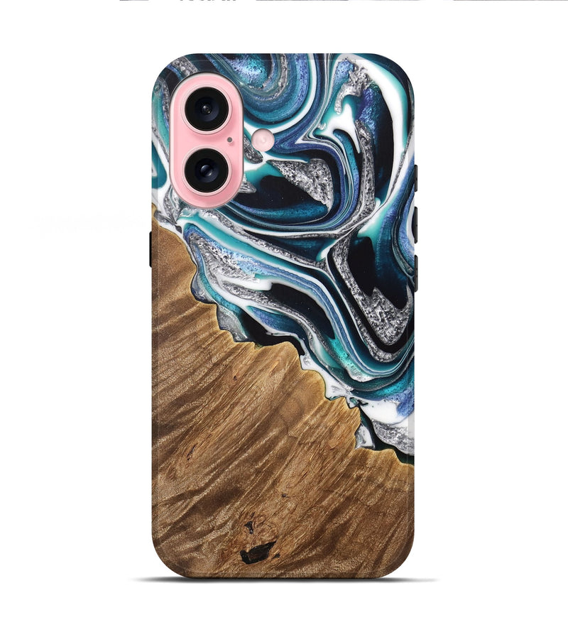 iPhone 16 Wood Live Edge Phone Case - Darrin (Blue, 733829)