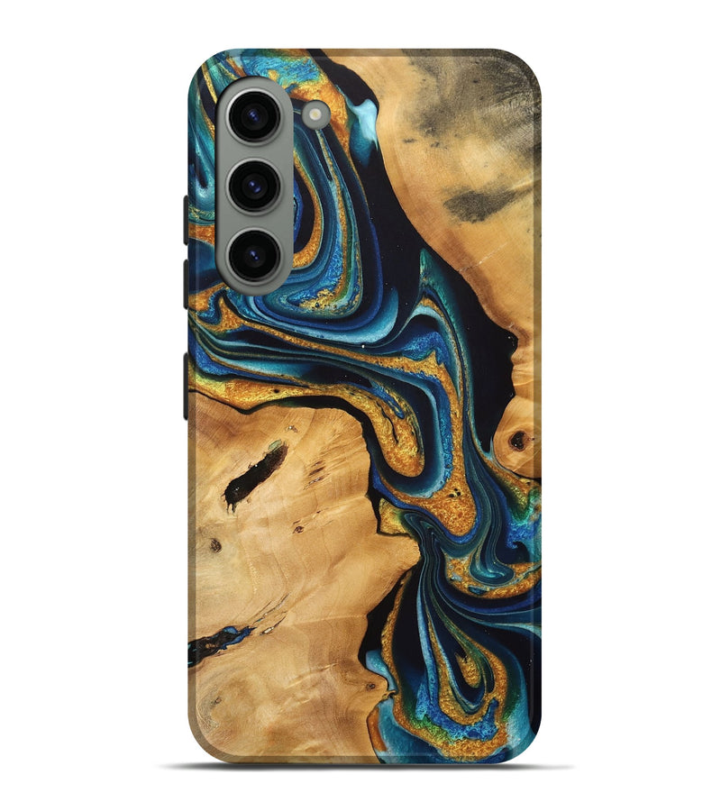 Galaxy S23 Plus Wood Live Edge Phone Case - Leodora (Teal & Gold, 733833)