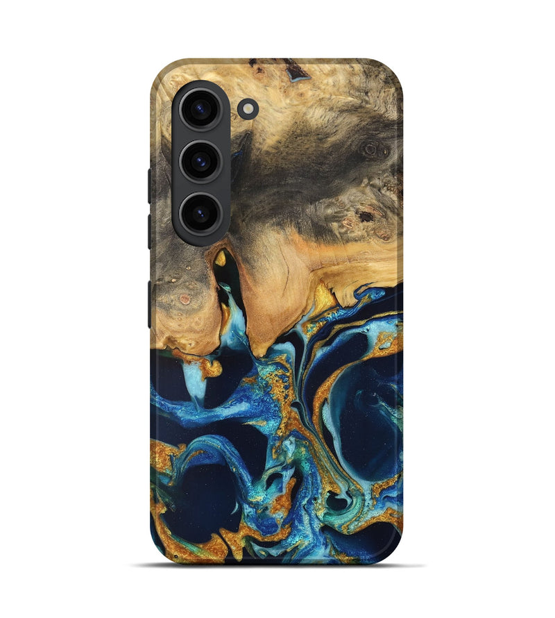 Galaxy S23 Wood Live Edge Phone Case - Brit (Teal & Gold, 733834)