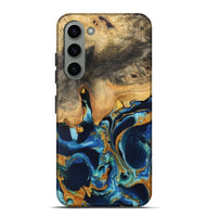 Galaxy S23 Plus Wood Live Edge Phone Case - Brit (Teal & Gold, 733834)