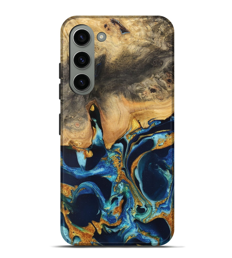 Galaxy S23 Plus Wood Live Edge Phone Case - Brit (Teal & Gold, 733834)