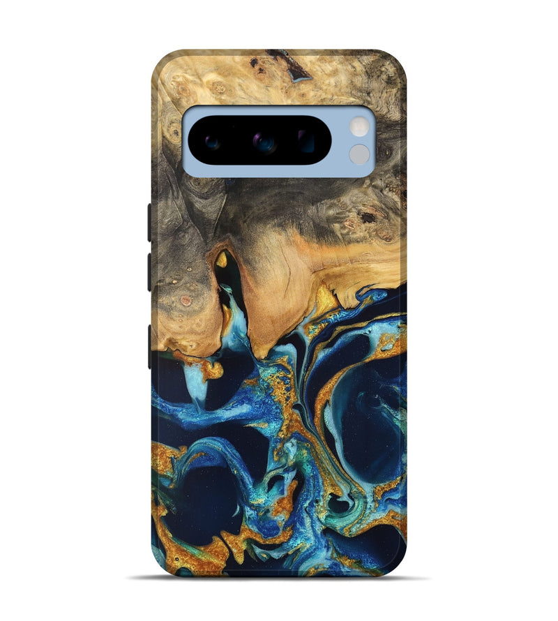 Pixel 8 Pro Wood Live Edge Phone Case - Brit (Teal & Gold, 733834)