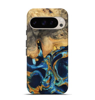 Pixel 9 Wood Live Edge Phone Case - Brit (Teal & Gold, 733834)