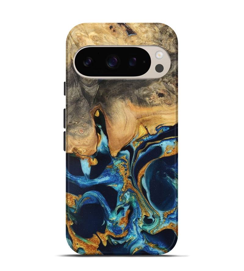 Pixel 9 Wood Live Edge Phone Case - Brit (Teal & Gold, 733834)