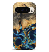 Pixel 9 Pro XL Wood Live Edge Phone Case - Brit (Teal & Gold, 733834)