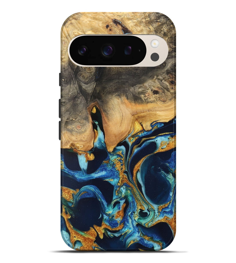 Pixel 9 Pro XL Wood Live Edge Phone Case - Brit (Teal & Gold, 733834)