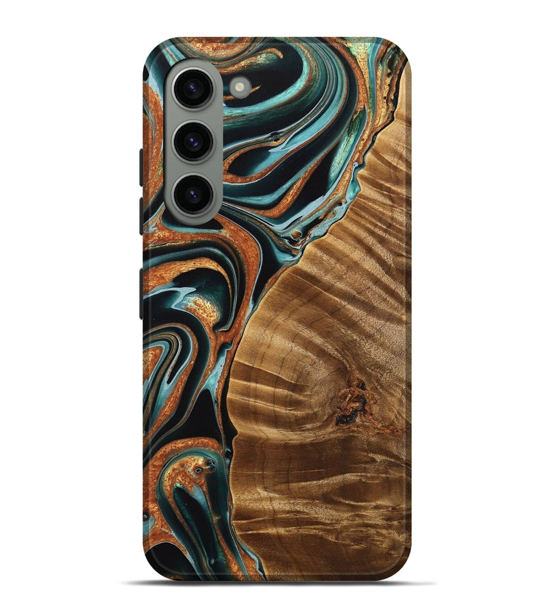 Galaxy S23 Plus Wood Live Edge Phone Case - Kayley (Teal & Gold, 733835)