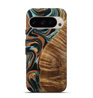 Pixel 9 Wood Live Edge Phone Case - Kayley (Teal & Gold, 733835)