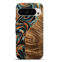 Pixel 9 Pro XL Wood Live Edge Phone Case - Kayley (Teal & Gold, 733835)