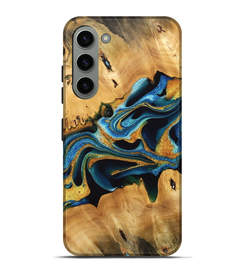 Galaxy S23 Plus Wood Live Edge Phone Case - Felisha (Teal & Gold, 733836)