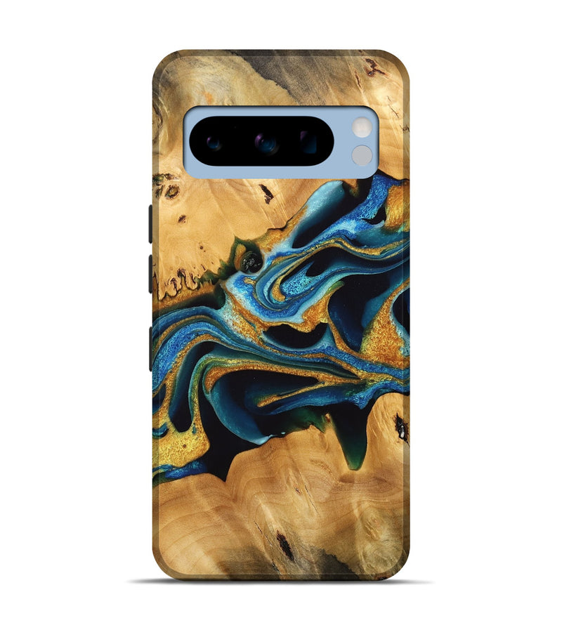 Pixel 8 Pro Wood Live Edge Phone Case - Felisha (Teal & Gold, 733836)