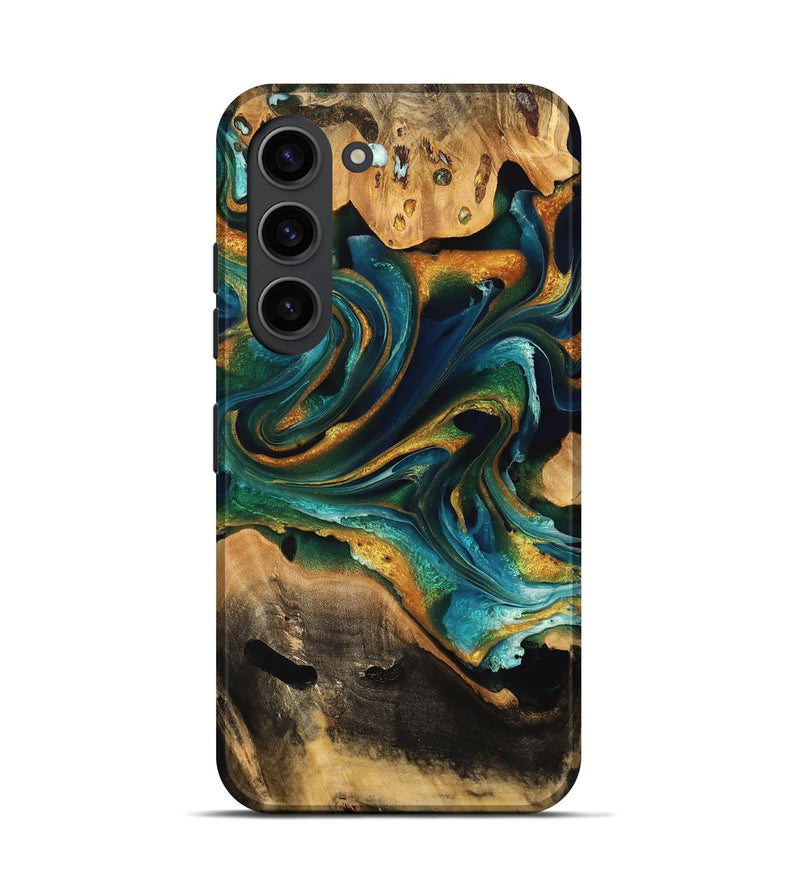 Galaxy S23 Wood Live Edge Phone Case - Zariah (Teal & Gold, 733837)