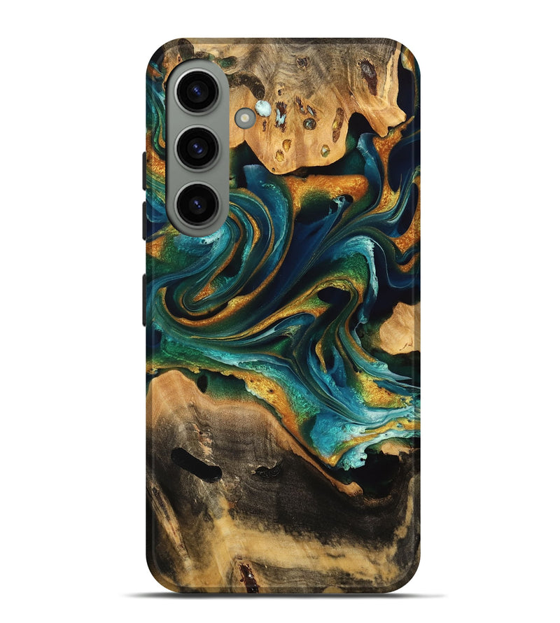 Galaxy S24 Plus Wood Live Edge Phone Case - Zariah (Teal & Gold, 733837)