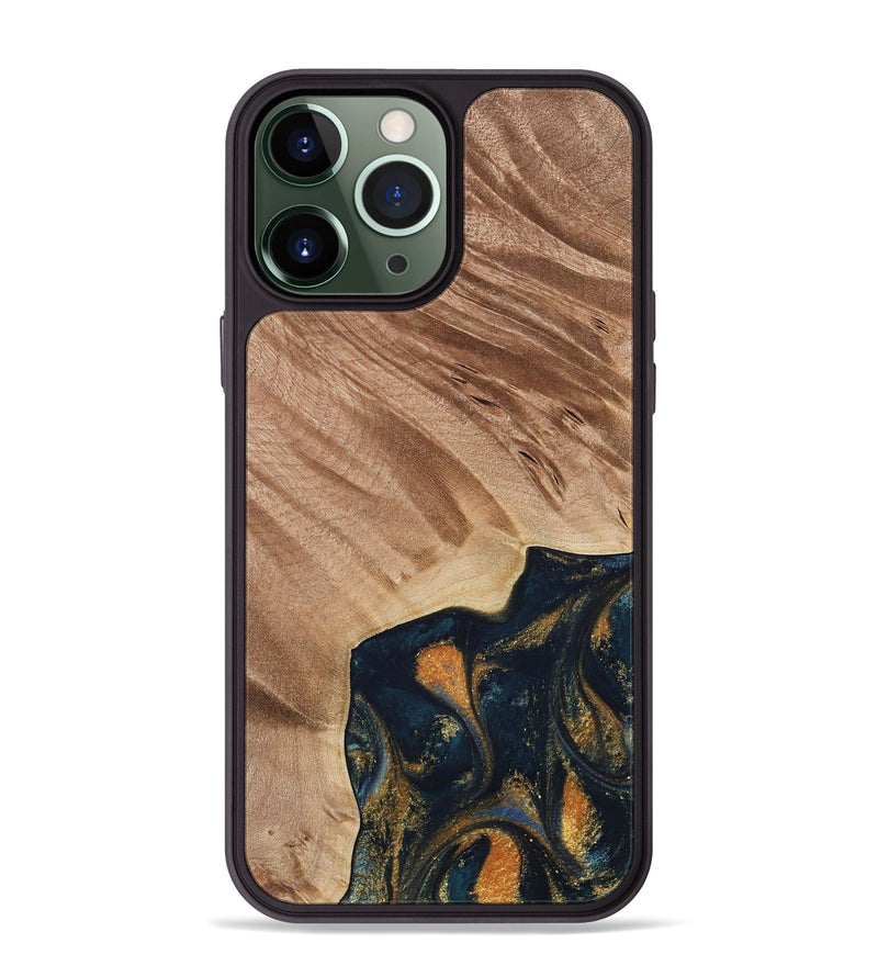 iPhone 13 Pro Max Wood Phone Case - Remo (Teal & Gold, 734443)