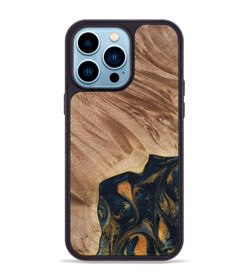 iPhone 14 Pro Max Wood Phone Case - Remo (Teal & Gold, 734443)