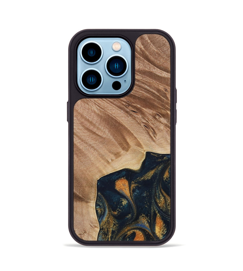 iPhone 14 Pro Wood Phone Case - Remo (Teal & Gold, 734443)